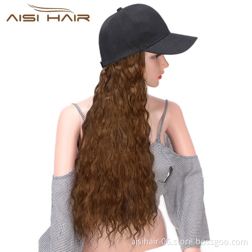 Aisi Hair Synthetic Long Wave Baseball Hat with Hair Light Brown Wavy Women Hats with Hair Wavy Extensions